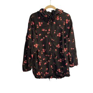 Victorias Secret Pink Floral Hooded Windbreaker Jacket Black Roses Size Medium
